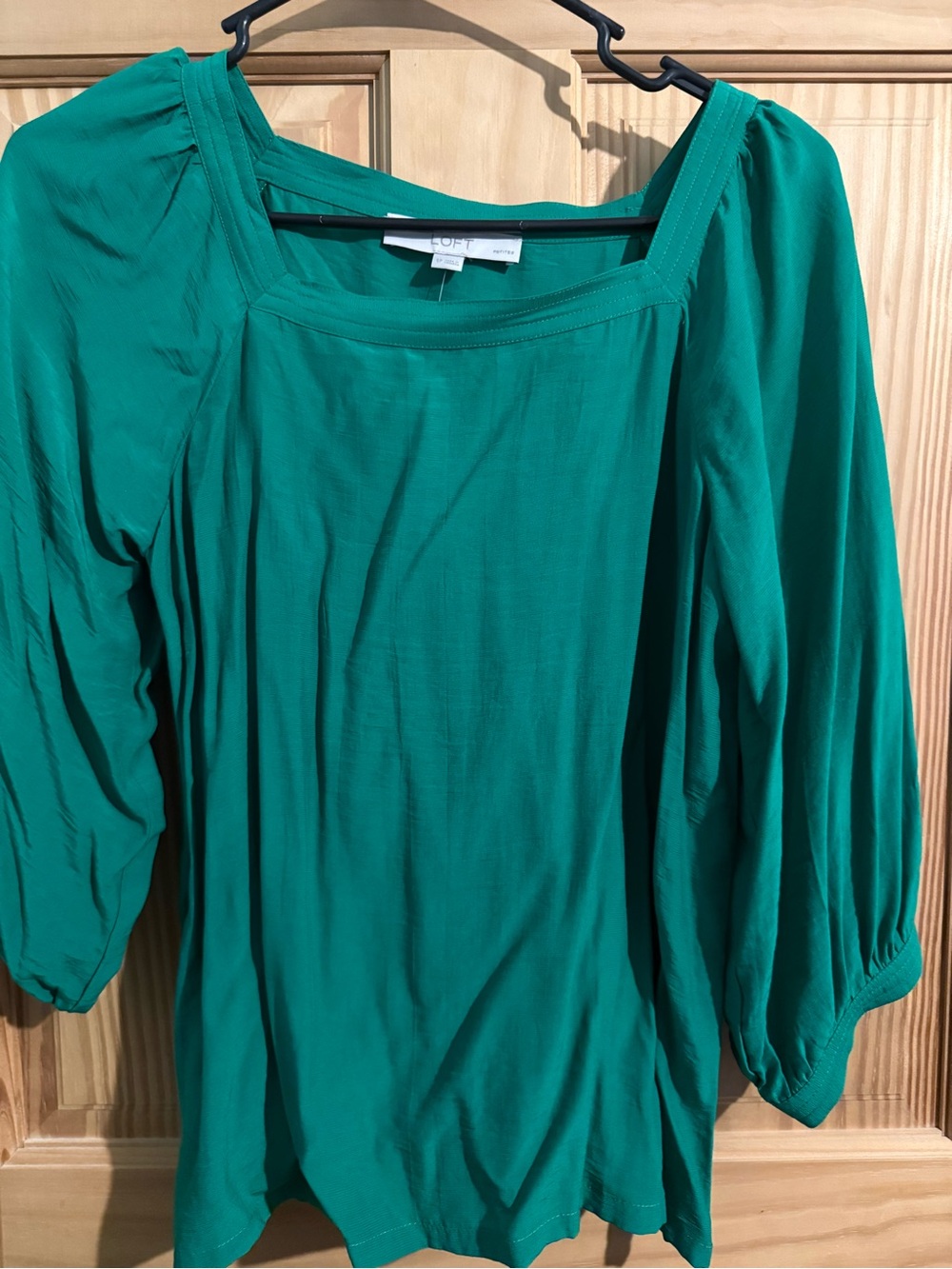 LOFT Emerald Green Square-Neck Peasant Top